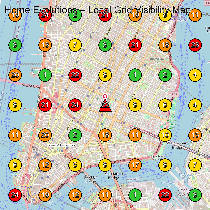 Home Evolutions Home Builder GeoGrid ranking map for New York NY